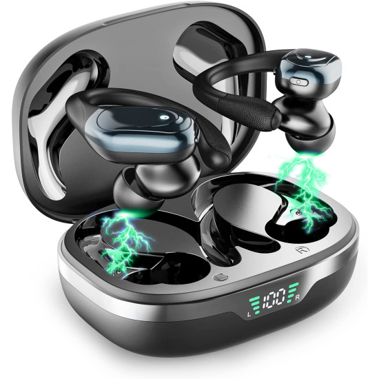 Casti Wireless fara fir Zennic® GoMax, Design Sport, Bluetooth 5.1, Rezistenta la Apa IPX6, Eliminare Zgomot, Afisaj LED, Microfoane HD, Autonomie 60h, Resigilat Casti Wireless fara fir Zennic® GoMax Resigilat