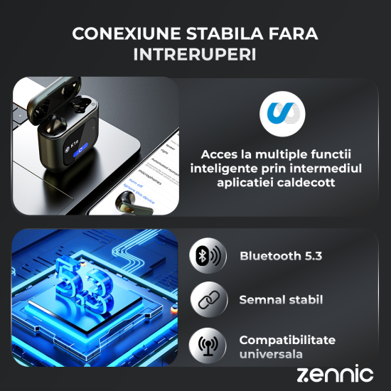 Casti wireless fara fir Zennic® VisionBuds Casti audio display, casti sport, casti wireless, casti gaming, casti bass, casti bluetooth, sunet hd